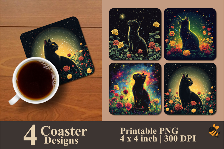 Cat Meowing Coaster Sublimation Design