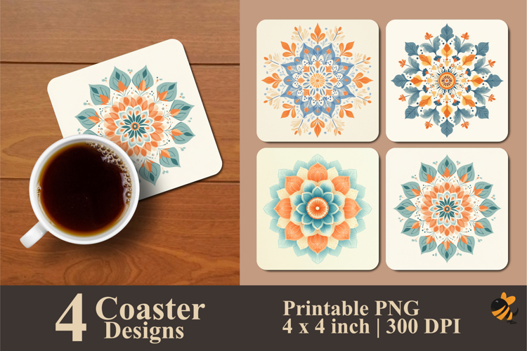 Flower Mandala Coaster Sublimation Design example image 1