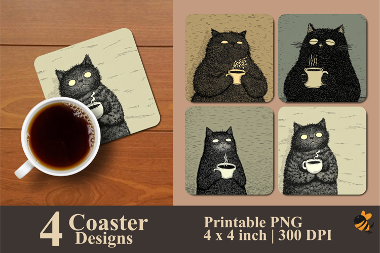 Sleepy Cat Coaster Sublimation Design