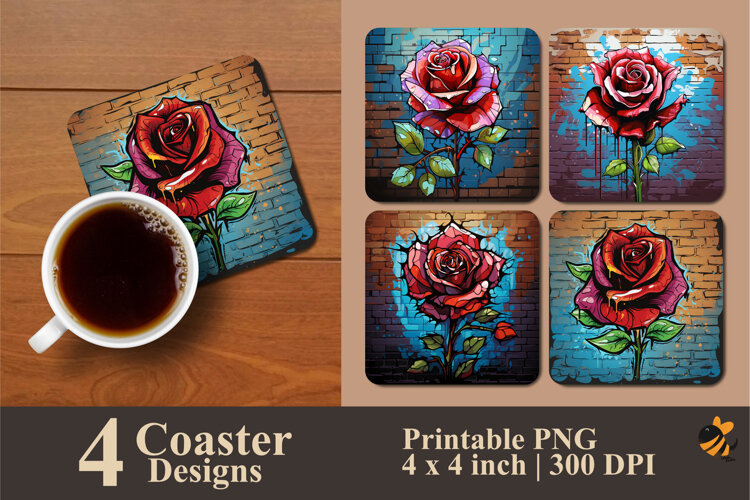 Rose Graffiti Coaster Sublimation Design example image 1