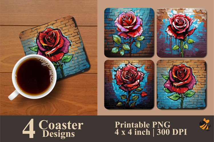 Rose Graffiti Coaster Sublimation Design
