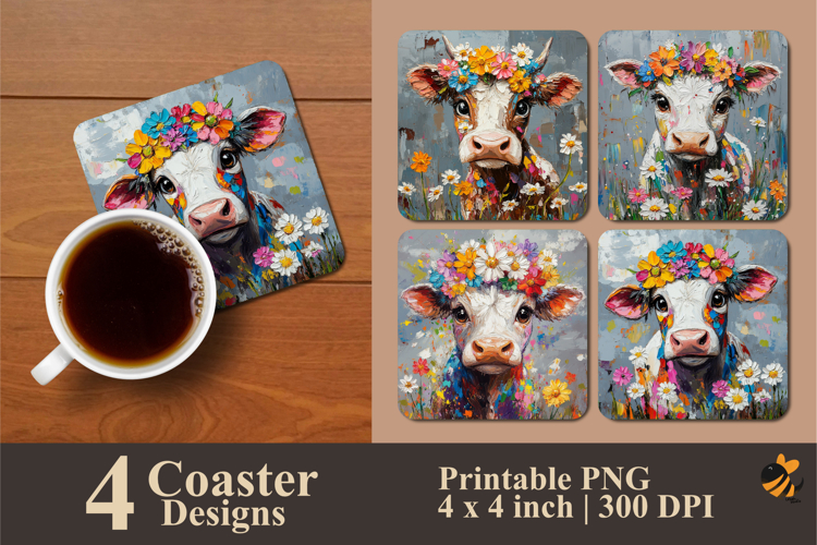 Beautiful Cow Painting Coaster Sublimation Design