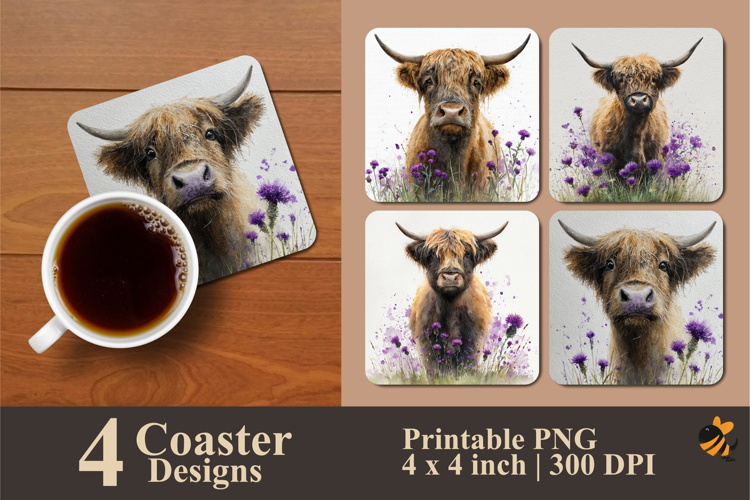 Long Haired Old Cow Coaster Sublimation Design