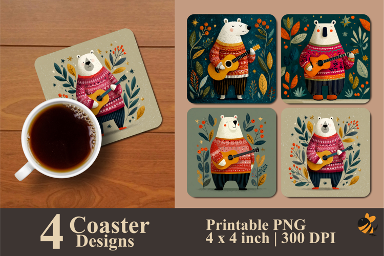 Cheerful Bear Coaster Sublimation Design