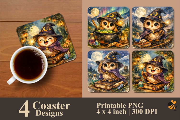 Wizard Owl Coaster Sublimation Design