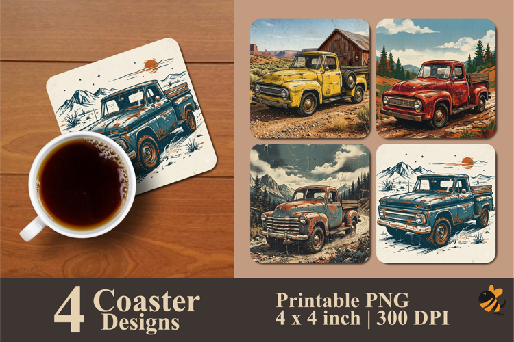 Vintage Pick up Coaster Sublimation Designs