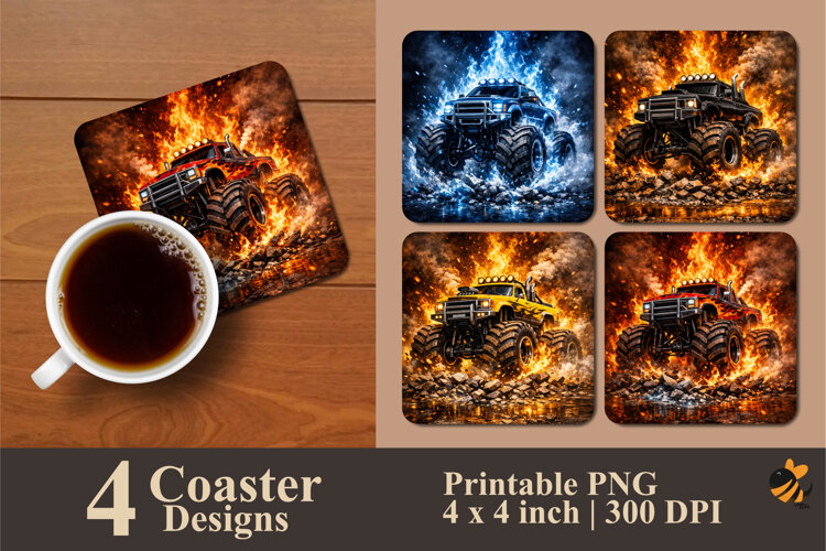 Cool Monster Truck Coaster Sublimation Design example image 1