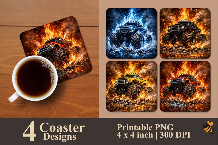 Cool Monster Truck Coaster Sublimation Design
