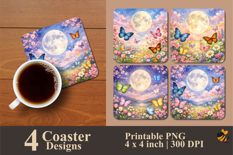 Flying Butterfly Coaster Sublimation Design