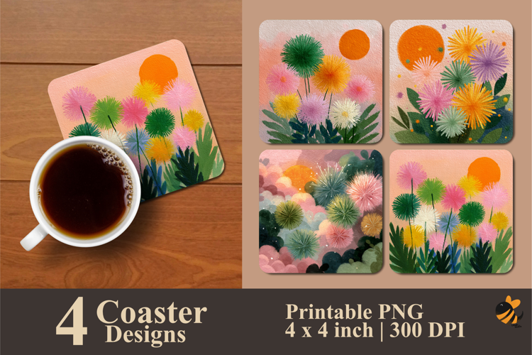 Blooming Flower Coaster Sublimation Design