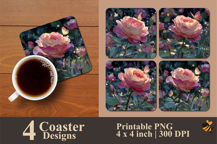 Butterflies Flower Coaster Sublimation Designs