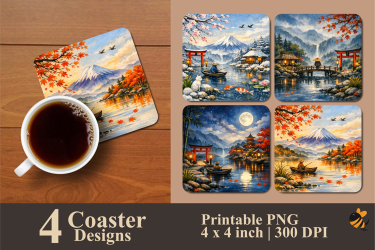 Japanese Painting Coaster Sublimation Design