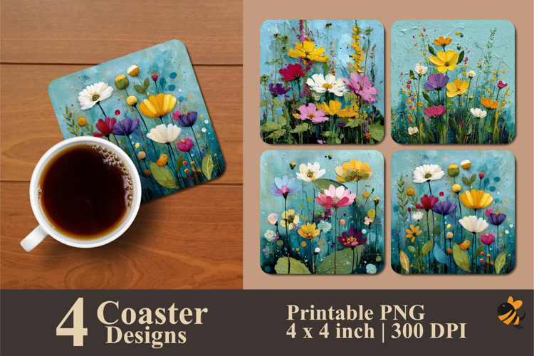 Whimsical Floral Splash Coaster Sublimation Design
