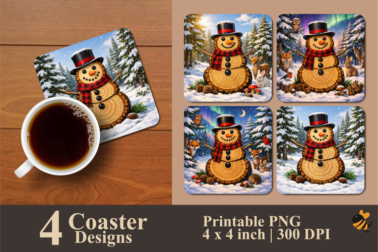 Rustic Winter Snowman Coaster Sublimation Design