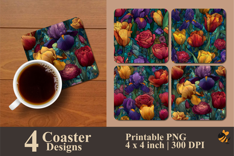 Glass Rose Tulip Coaster Sublimation Design