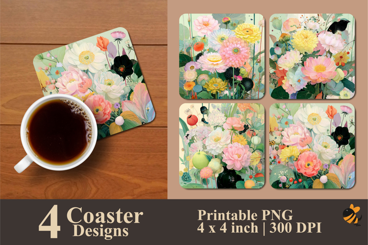 Graceful Flowers Coaster Sublimation Designs