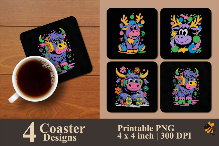 Screen Printed Cow Coaster Sublimation Design