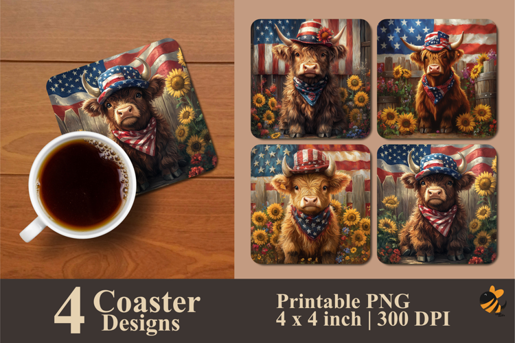 Highland Brown Cow Coaster Sublimation Design