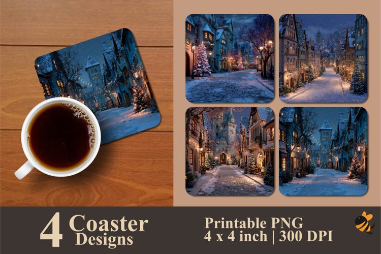 Charming Village Coaster Sublimation Design
