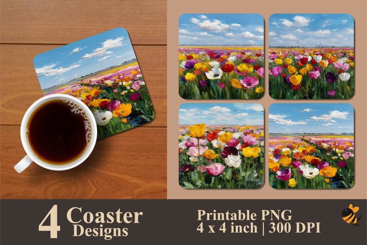 Poppy Flower Painting Coaster Sublimation Design