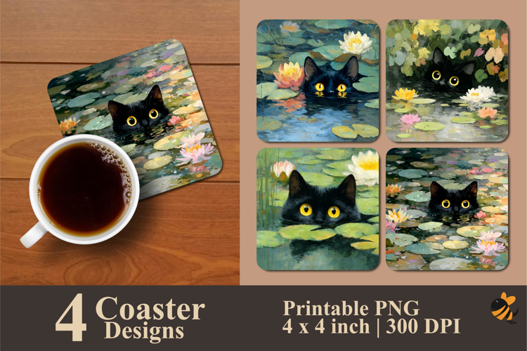 Swimming Cat Coaster Sublimation Design