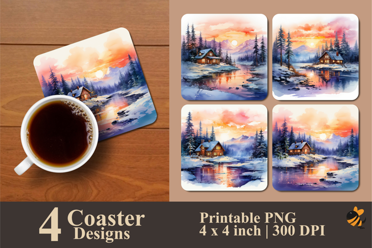 Winter Serenity Coaster Sublimation Design