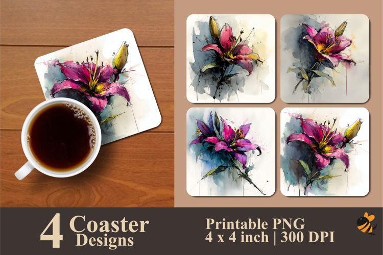 Watercolor Lily Coaster Sublimation Design