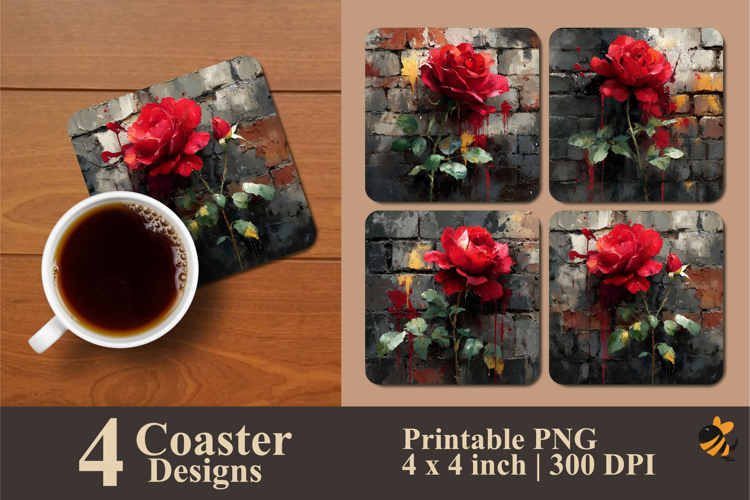 Rose Ink Splash Coaster Sublimation Design
