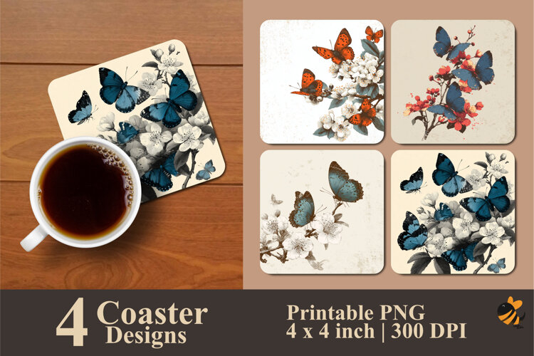 Butterfly Perched Coaster Sublimation Design example image 1