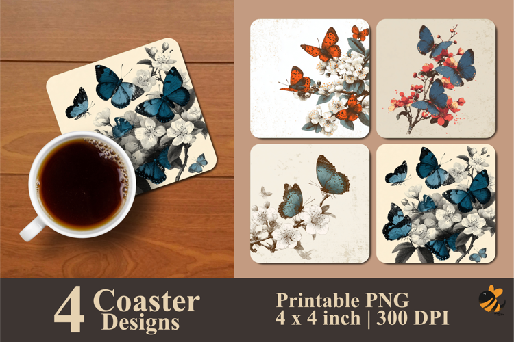 Butterfly Perched Coaster Sublimation Design