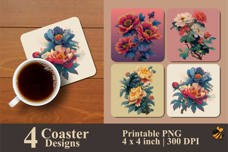 Flower Art Tattoo Coaster Sublimation Design