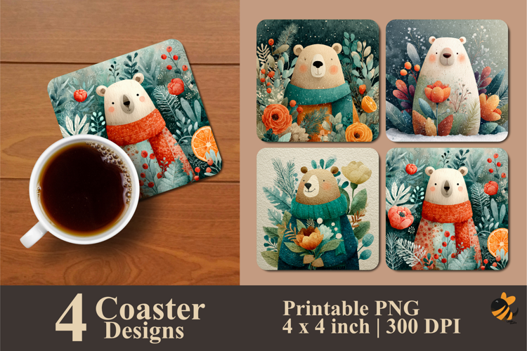 Winter Bear Coaster Sublimation Design