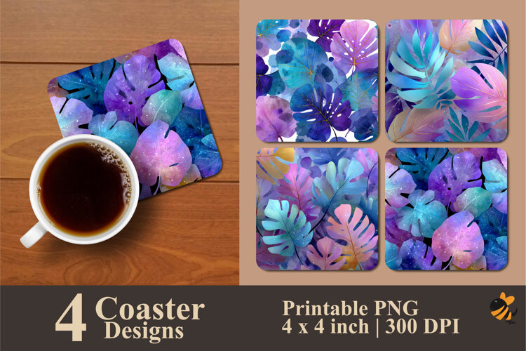 Purple Leaf Coaster Sublimation Design example image 1