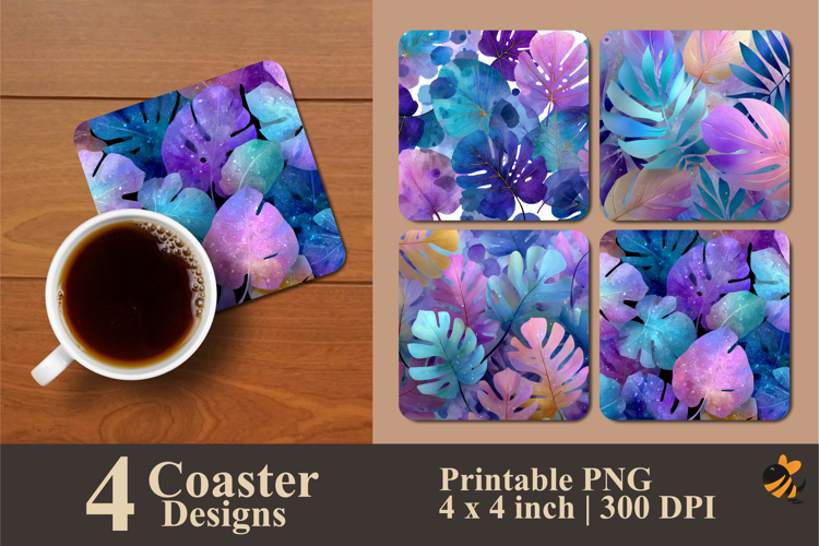 Purple Leaf Coaster Sublimation Design