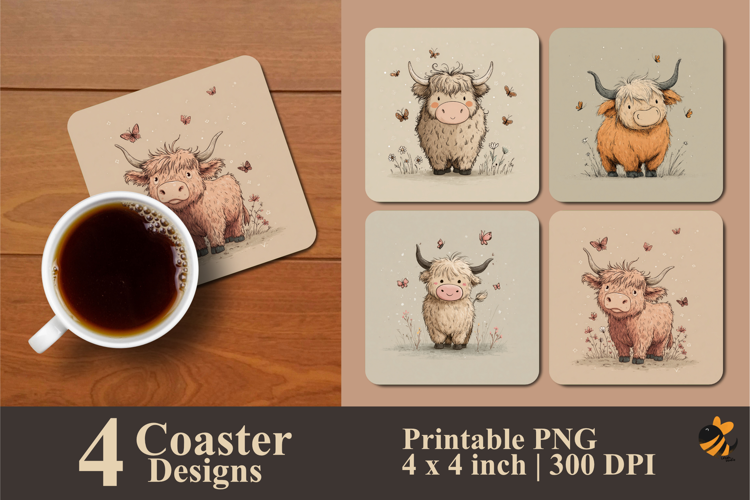 Pastel Moo Coaster Sublimation Design