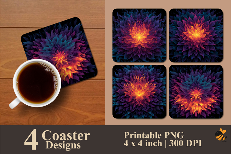 Fire Flowers Coaster Sublimation Design