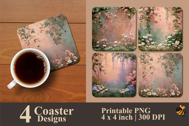 Floral Background Coaster Sublimation Design