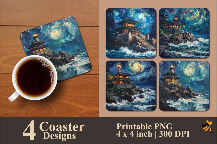 Coastal House Coaster Sublimation Design