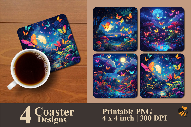 Colorful Night Coaster Sublimation Design