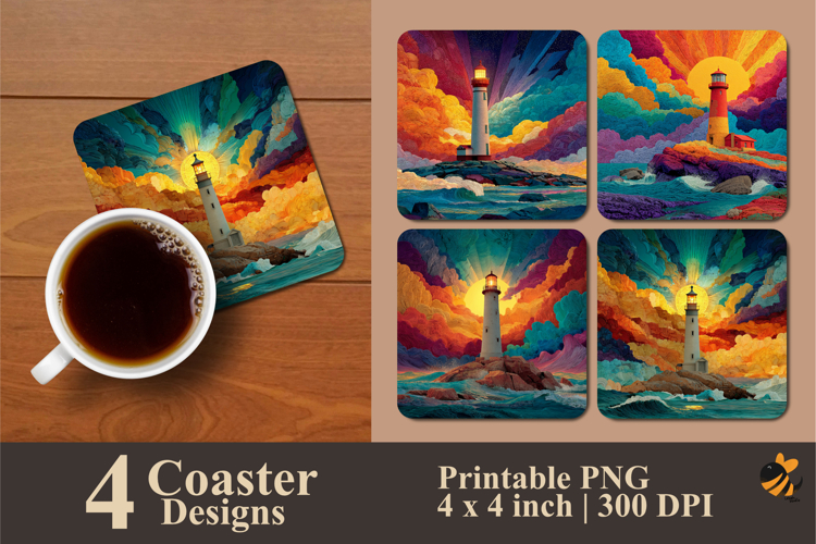 Lighthouse Island Coaster Sublimation Design