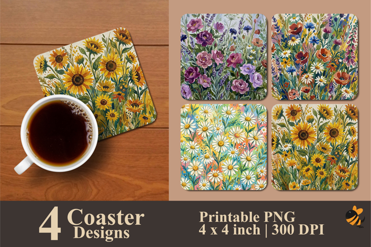 Painting Summer Flower Coaster Sublimation Design