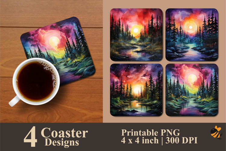 Northern Lights Aurora Coaster Sublimation Design