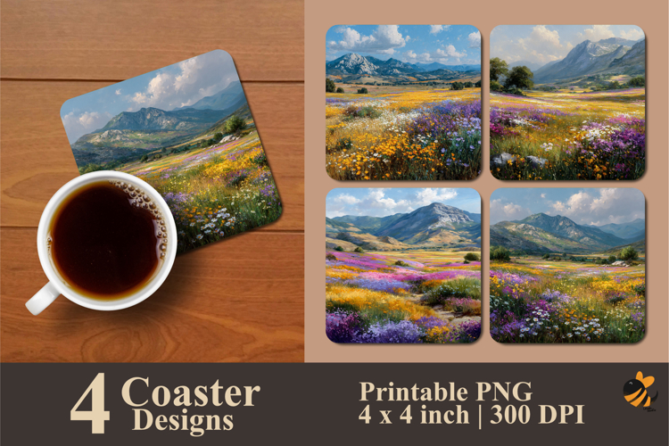 Wildflower Field Coaster Sublimation Design