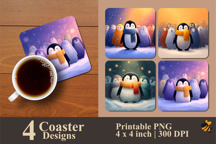 Family of Penguins Coaster Sublimation Designs