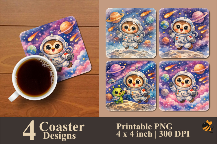 Cute Astronaut Owl Coaster Sublimation Design
