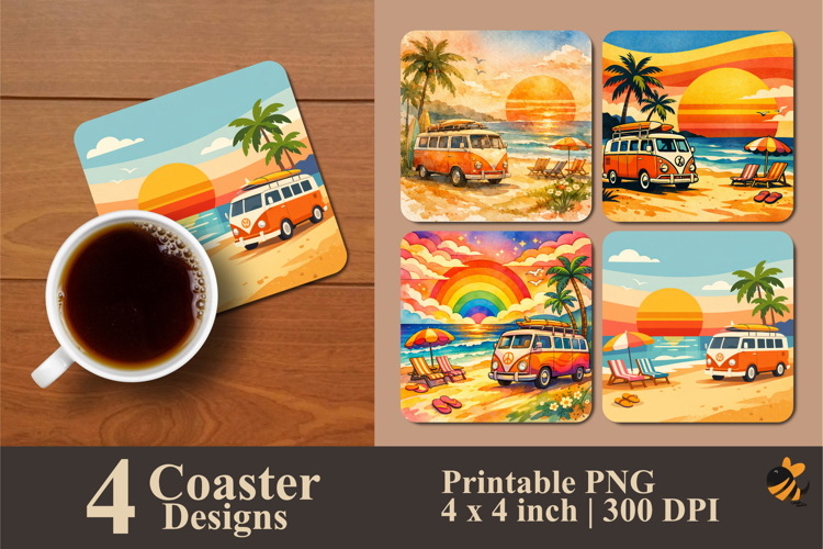 Vintage Beach Vibes Coaster Sublimation Design