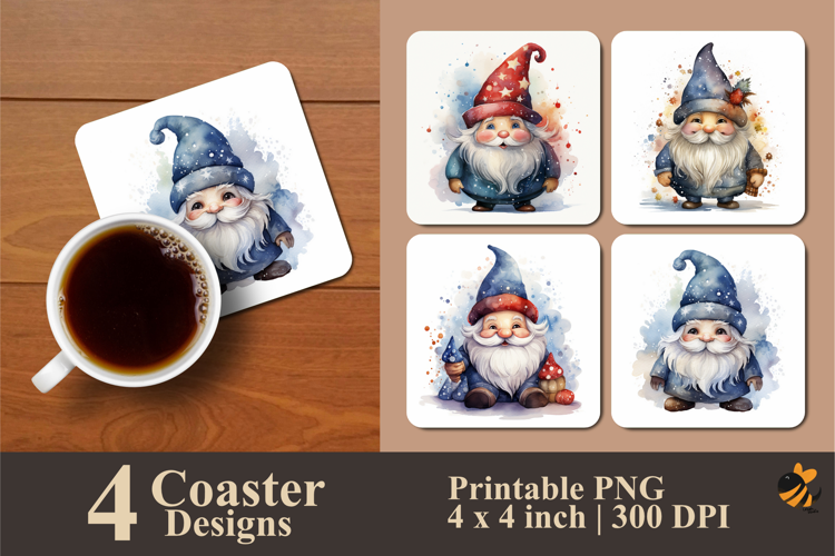 Cheerful Gnome Coaster Sublimation Designs