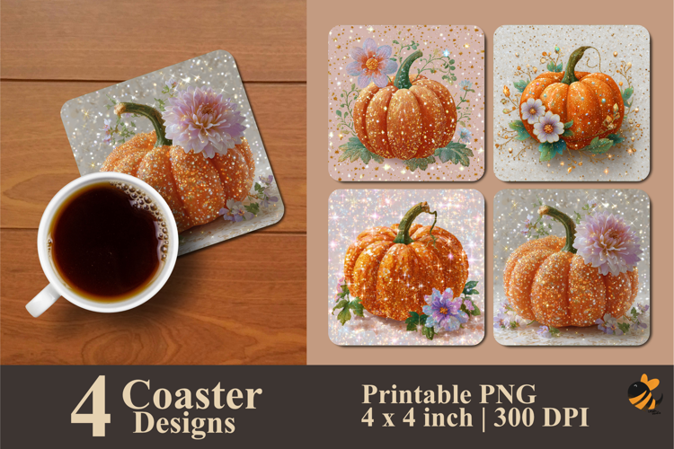 Golden Pumpkin Coaster Sublimation Design