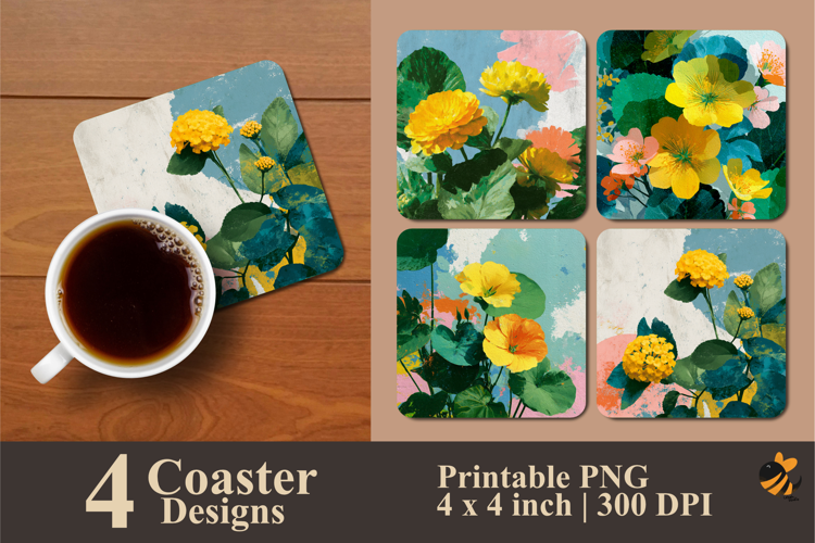Bright Blooming Flowers Coaster Sublimation Design