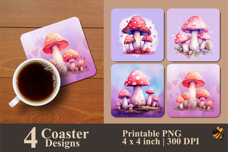 Pink Mushroom Coaster Sublimation Designs example image 1